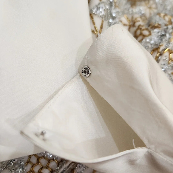 VINTAGE ESTEVEZ SEQUINE Maxi Gown Formal Dress, Cream Gold Silver, Women's Small - Picture 8 of 10